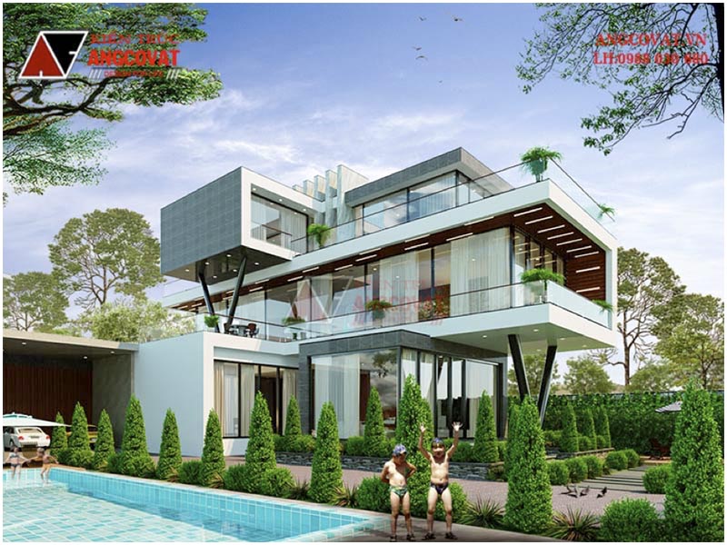 View 1: Bản vẽ 3D nhà biệt thự 3 tầng diện tích 200m2 có bể bơi tại Ninh Bình