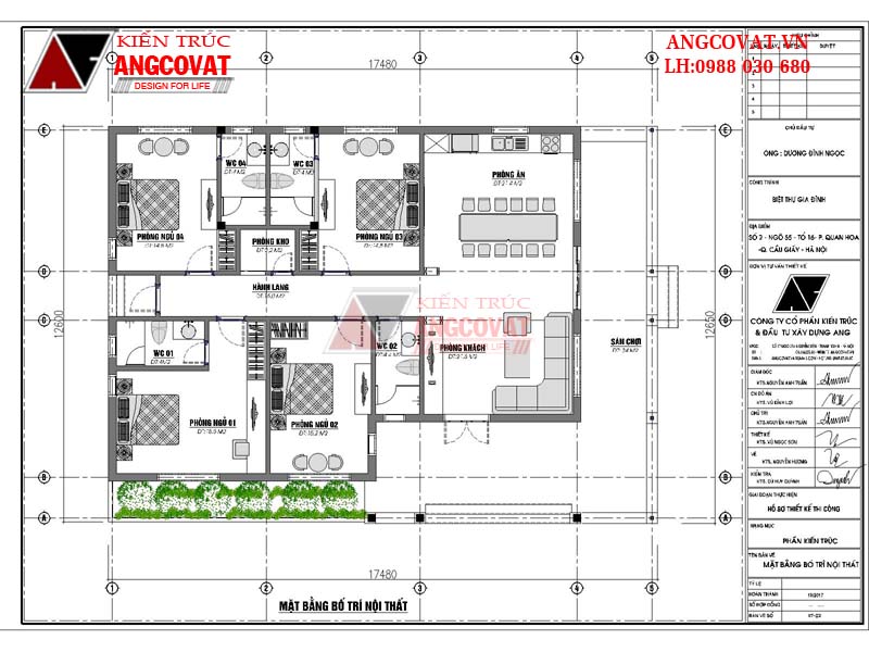 Bố trí nội thất thiết kế nhà trệt mái thái 4 phòng ngủ diện tích 150m2 có sân vườn