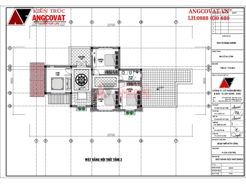 Bố trí mặt bằng nhà 10x20m 2 tầng mái thái hiện đại tại Thái Bình khu vực tầng 2