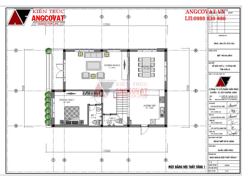 Mặt bằng công năng sử dụng trệt: Bản vẽ thiết kế nhà mặt tiền 9m 3 tầng 100m2