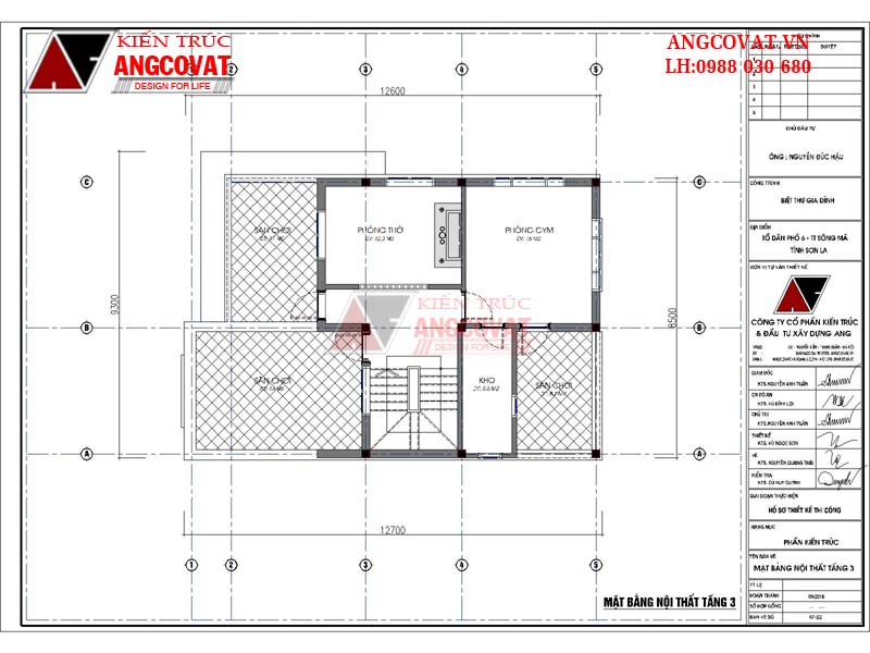 Mặt bằng công năng sử dụng lầu 2: Bản vẽ thiết kế nhà mặt tiền 9m 3 tầng 100m2