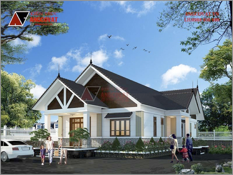 Phối cảnh 3D: Thiết kế nhà cấp 4 mái ngói diện tích 180m2 tại Đồng Nai