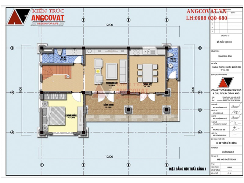 Mặt bằng tầng 1: Biệt thự mini 2 tầng mái thái đẹp hình chữ L có 3 phòng ngủ sang trọng