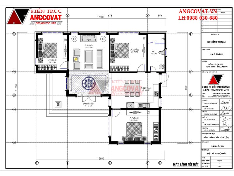  Mặt bằng nội thất mẫu thiết kế nhà trệt đơn giản 3 phòng ngủ 120m2