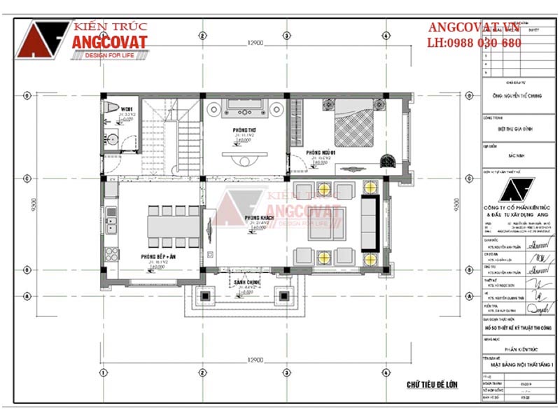 Mặt bằng tầng 1: Bản vẽ thiết kế biệt thự mini 2 tầng 2 phòng ngủ diện tích 100m2