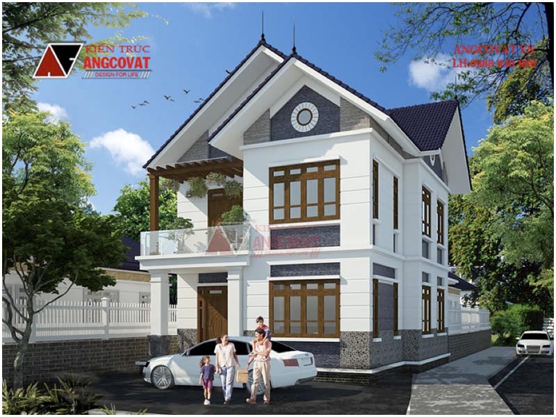 Phối cảnh view 2: Bản vẽ thiết kế biệt thự mini 2 tầng kích thước 8x10m tại Thái Bình