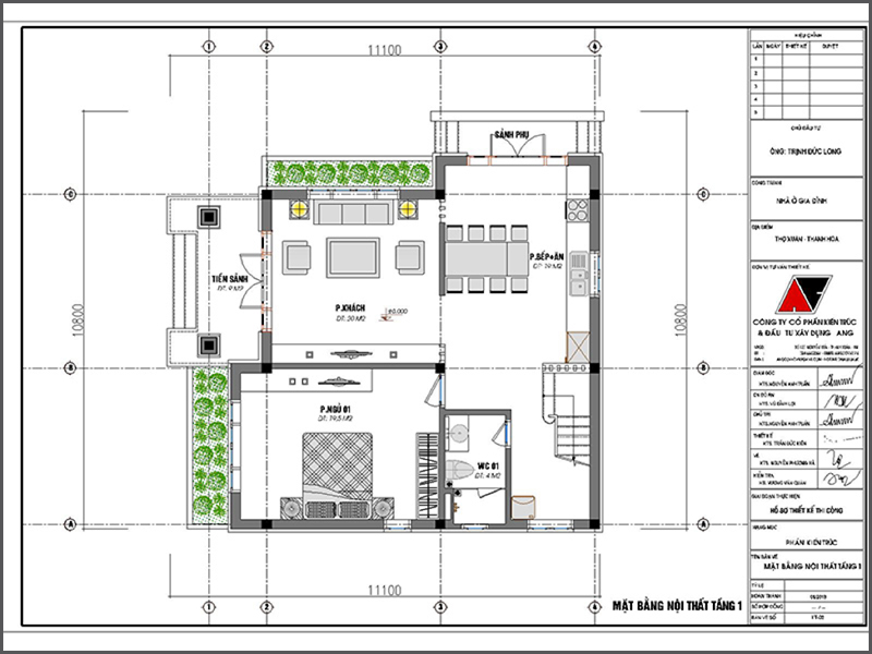 Mặt bằng tầng 1: Nhà vuông 2 tầng 3 phòng ngủ mái thái sang trọng90m2