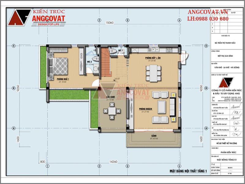 Bản vẽ thiết kế nhà bao nhiêu tiền – Mặt bằng tầng 1 mẫu số 8