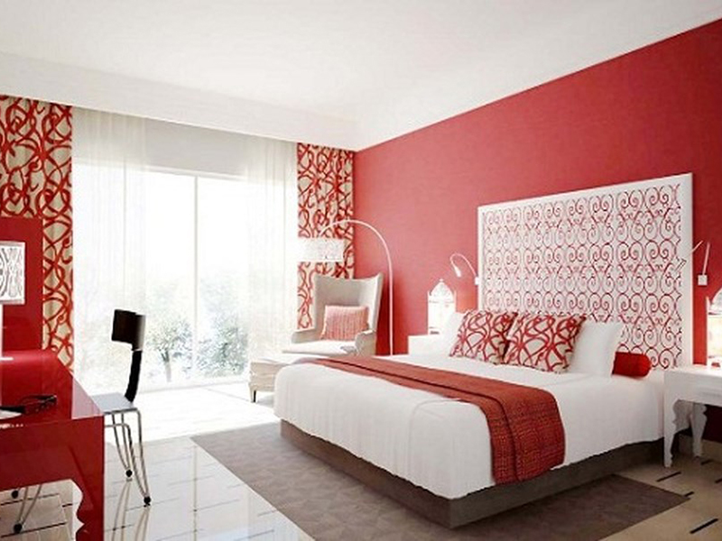 Phòng ngủ sắc đỏ ấn tượng làm màu sơn nhà đẹp cho người mệnh Hỏa