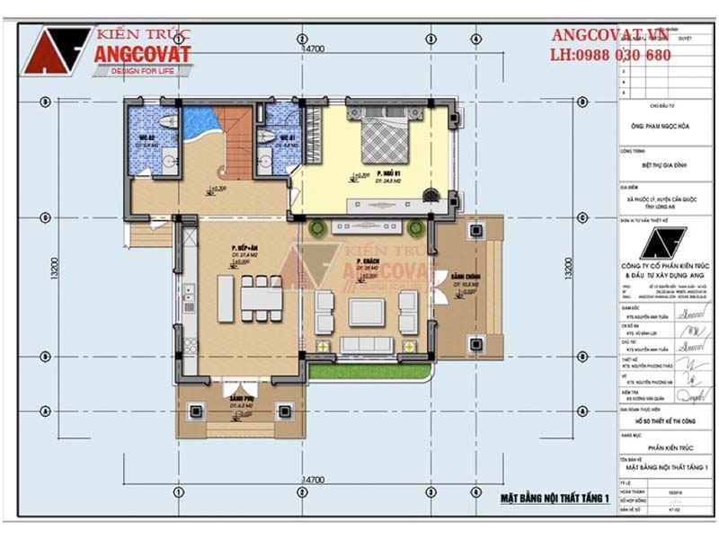 Mặt bằng tầng 1: Mẫu thiết kế nhà 3 tầng mái Nhật có 4 phòng ngủ đẹp mê hồn