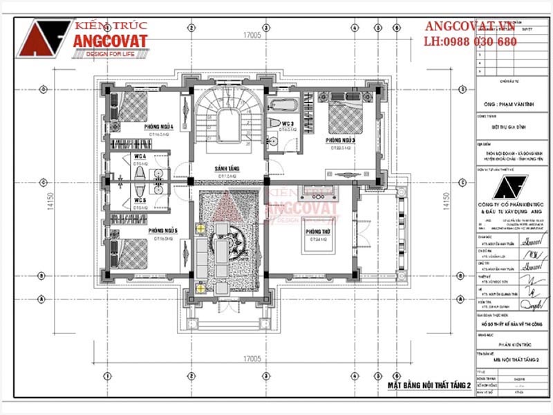 Mặt bằng tầng 2: Thiết kế biệt thự tân cổ điển 3 tầng kiểu Pháp lộng lẫy, xa hoa 200m2