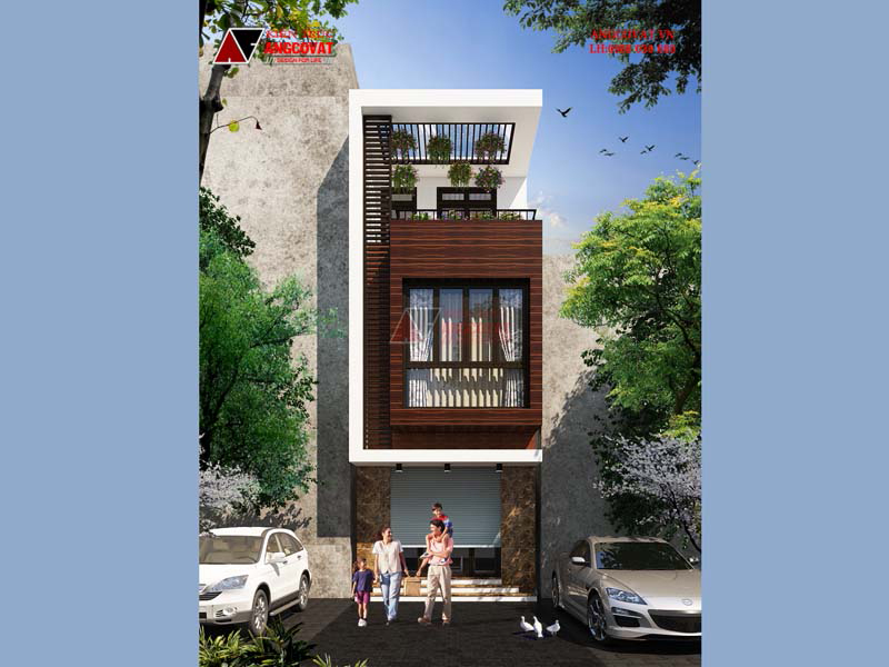 Thiết kế phối cảnh nhà ống 3 tầng 80m2 mái bằng 3 phòng ngủ tại Sóc Sơn – Hà Nội
