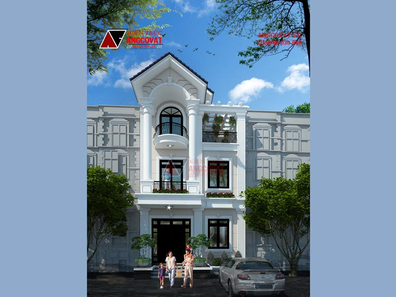 Phối cảnh 3D nhà ống 3 tầng 80m2 tân cổ điển tại Văn Giang – Hưng Yên