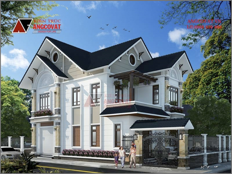 Phối cảnh 3D thiết kế nhà mái thái rộng 8m độc đáo tại Quảng Ninh