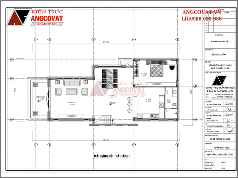 Mặt bằng tầng 1  thiết kế nhà mái thái rộng 8m 3 tầng 90m2 5 phòng ngủ