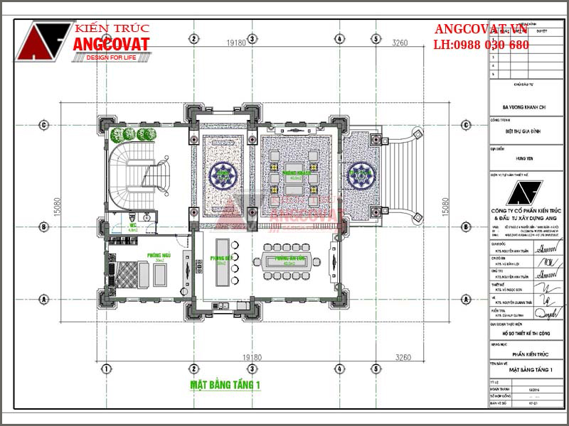 Mặt bằng tầng 1: mẫu thiết kế kiến trúc cổ điển diện tích 280m2