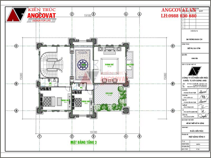 Mặt bằng tầng 3: mẫu thiết kế kiến trúc cổ điển diện tích 280m2