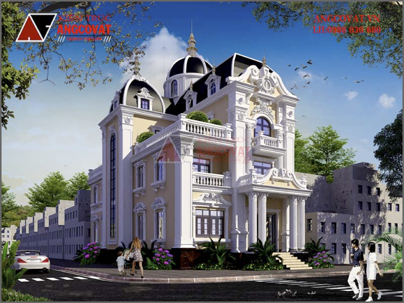 Hình ảnh 3D: Bản thiết kế nhà biệt thự kiểu Pháp cổ điển diện tích 280m2