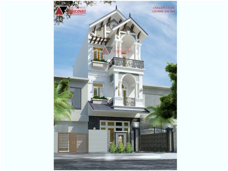 Phối cảnh: Thiết kế nhà mặt tiền 6m 3 tầng tân cổ điển đẹp của gia chủ tại Phú Thọ