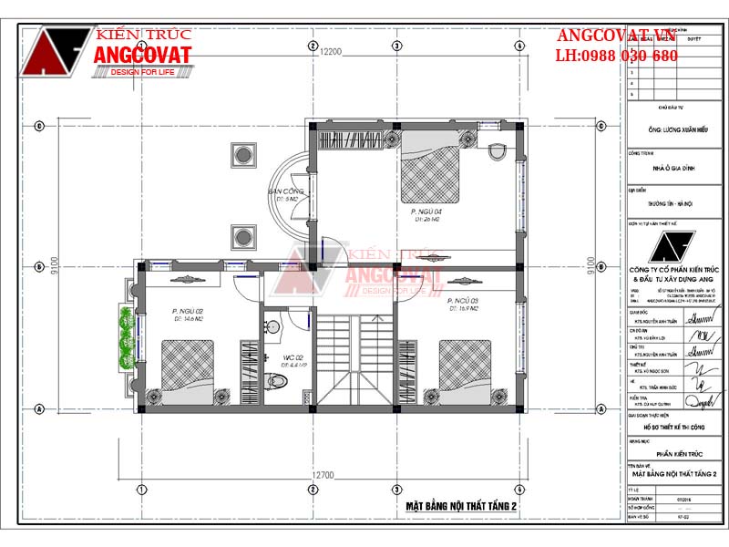Mặt bằng tầng 2 thiết kế nhà dài 12m 1 trệt 1 lầu đơn giản tại Thường Tín – Hà Nội