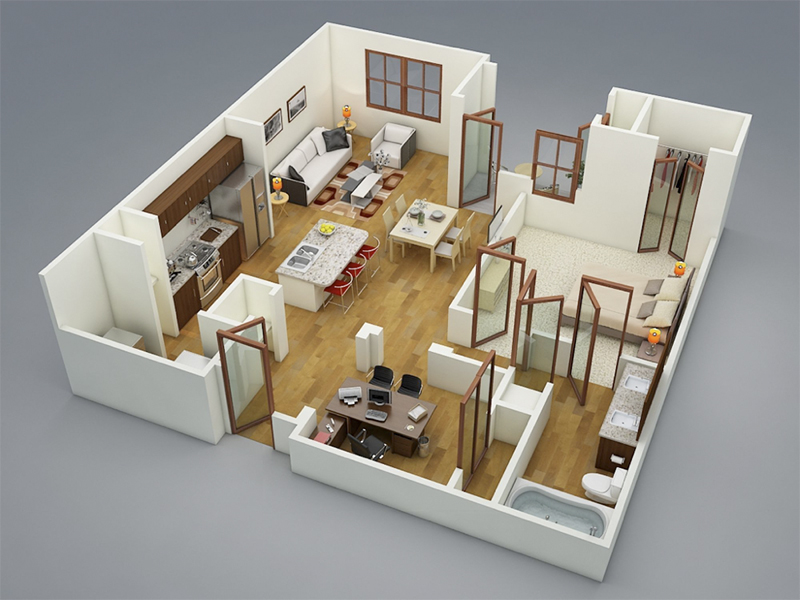 Phương án thiết kế công năng phù hợp với kiểu nhà 1 phòng ngủ số 5