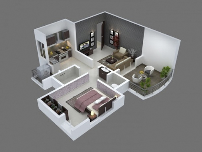 Phương án thiết kế công năng phù hợp với kiểu nhà 1 phòng ngủ số 13