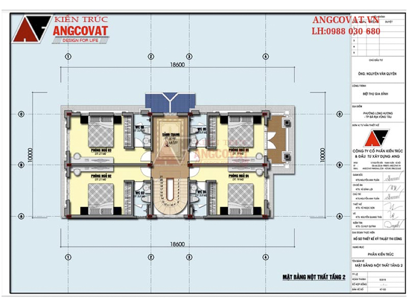 Mặt bằng tầng 2: Mẫu thiết kế nhà 2 tầng có gara kiểu Pháp xa hoa diện tích 140m2 tại Vũng Tàu