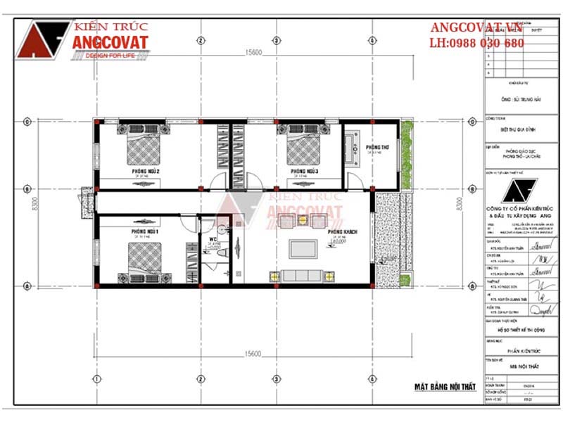 Mặt bằng nội thất: Thiết kế nhà cấp 4 ngang 7m mái thái 3 phòng ngủ diện tích 120m2 tại Lai Châu