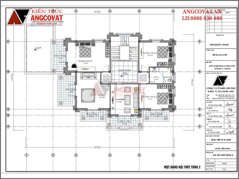 Mặt bằng tầng 2: Thiết kế biệt thự kiểu pháp tại Hà Nội diện tích 200m2 2 tầng hấp dẫn