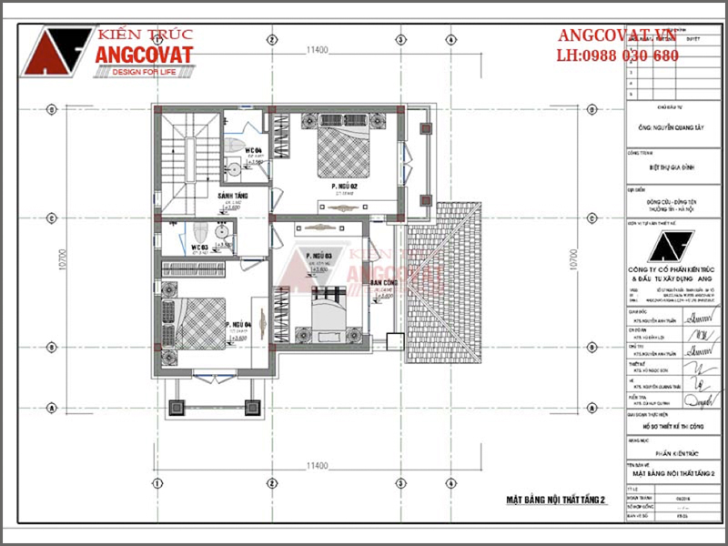 Mặt bằng tầng 2: Thiết kế biệt thự kiểu pháp tại Hà Nội 3 tầng 2 mặt tiền diện tích 95m2