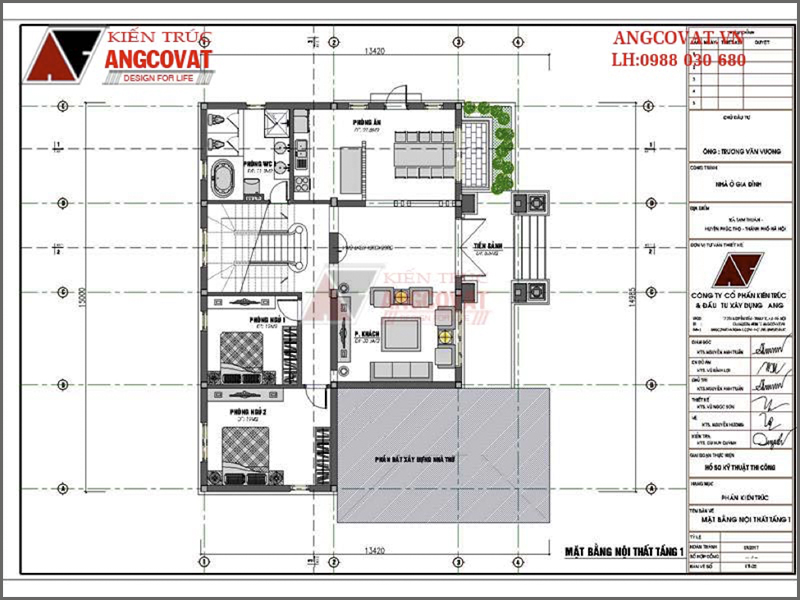 Mặt bằng tầng 1: Thiết kế biệt thự kiểu pháp tại Hà Nội 3 tầng kiến trúc tân cổ điển 150m2