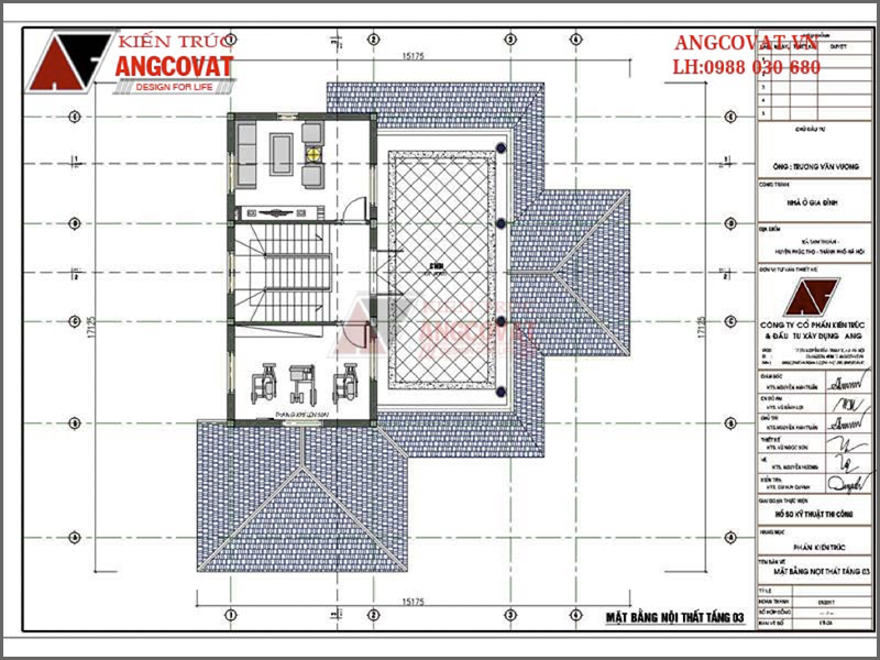 Mặt bằng tầng 3: Thiết kế biệt thự kiểu pháp tại Hà Nội 3 tầng kiến trúc tân cổ điển 150m2
