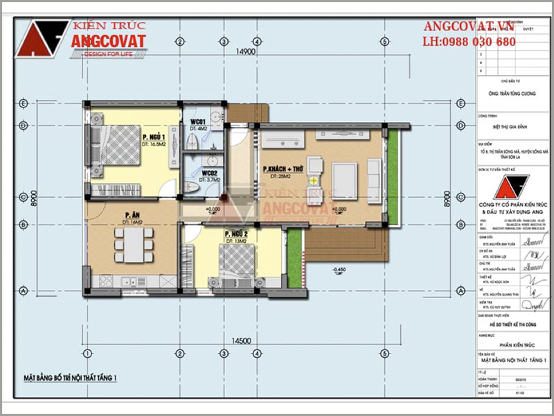 Mặt bằng nội thất: Thiết kế biệt thự mini 1 tầng giá rẻ mái bằng độc đáo diện tích 110m2