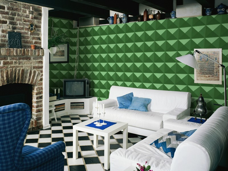 trang trí phòng khách bằng màu xanh lá cây