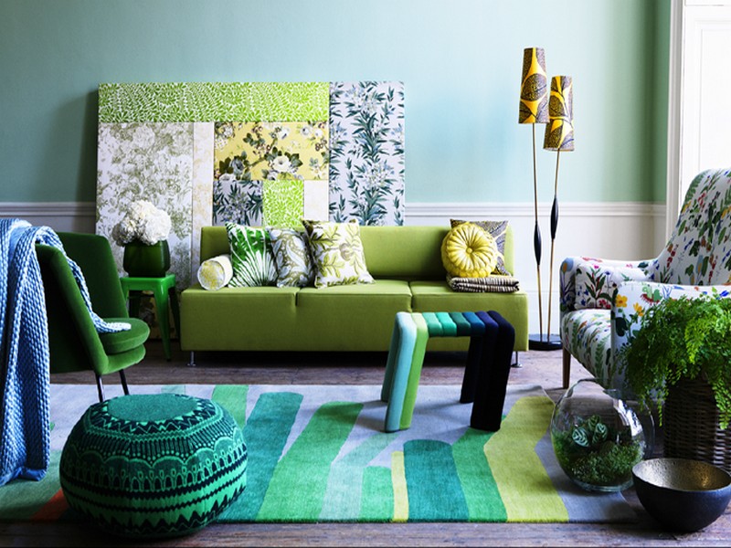 trang trí phòng khách màu xanh lá cây độc mà lạ
