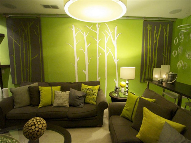 trang trí phòng khách màu xanh lá cây đẹp lịch sự