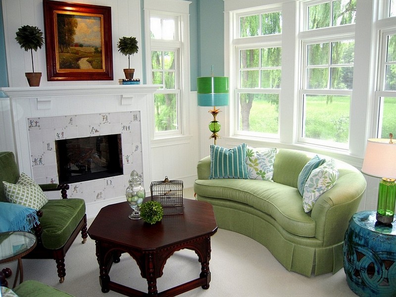trang trí phòng khách màu xanh lá cây đơn giản lịch sự