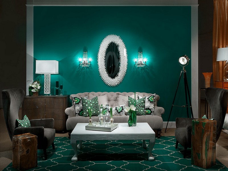 trang trí phòng khách bằng màu xanh lá cây