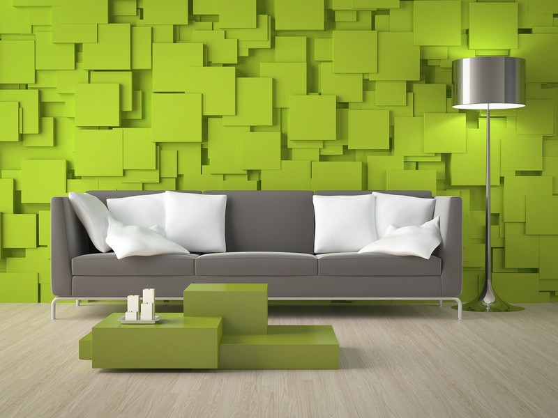 trang trí phòng khách màu xanh lá cây hiện đại