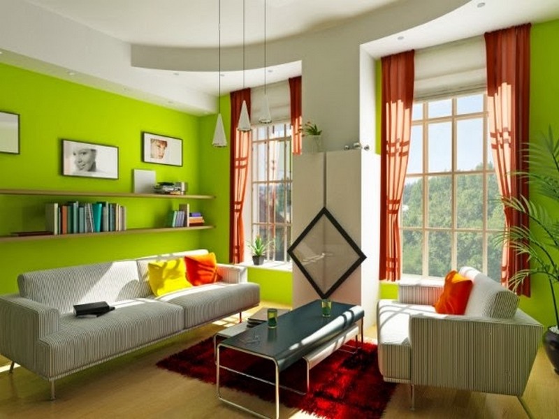 trang trí phòng khách màu xanh lá cây đẹp