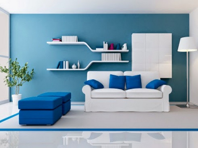 các mẫu phòng khách màu xanh dương