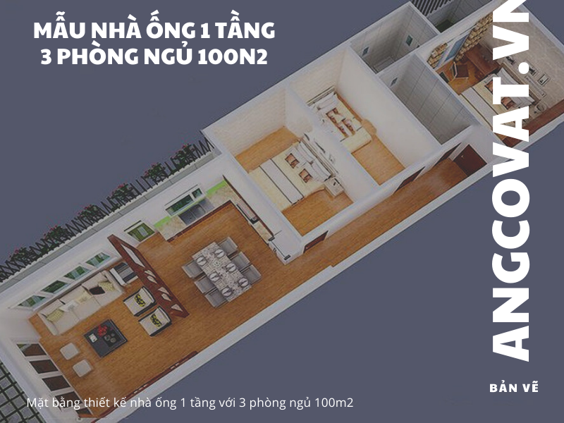 Tổng Hợp Các Mẫu Nhà Ống 1 Tầng 3 Phòng Ngủ 100M2 Đẹp Và Hiện Đại Nhất Năm  2022 - Kiến Trúc Angcovat