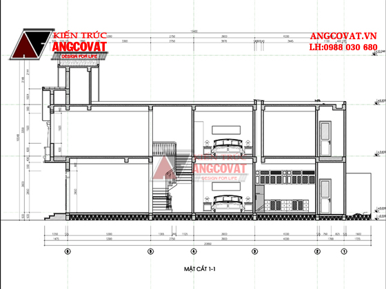 Mặt cắt mẫu thiết kế nhà 2 tầng mặt tiền 5m, diện tích 90m2 1
