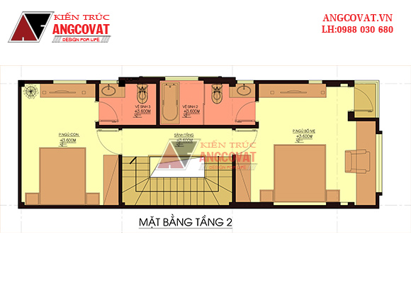 Thiết kế nhà đẹp 55m2 3 tầng 4 phòng ngủ 4.7x13.5m ở Hà Nội 3
