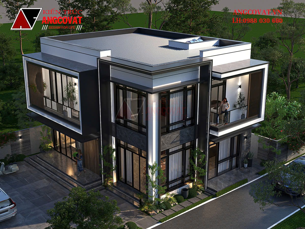 nhà mái bằng 2 tầng hiện đại 110m2