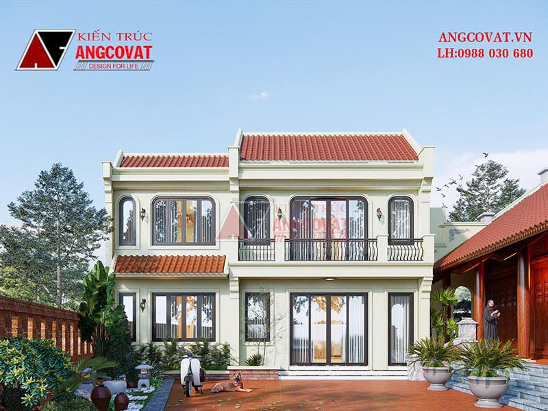 nhà ở 2 tầng phong cách đông dương thiết kế cạnh nhà thờ gia tiên