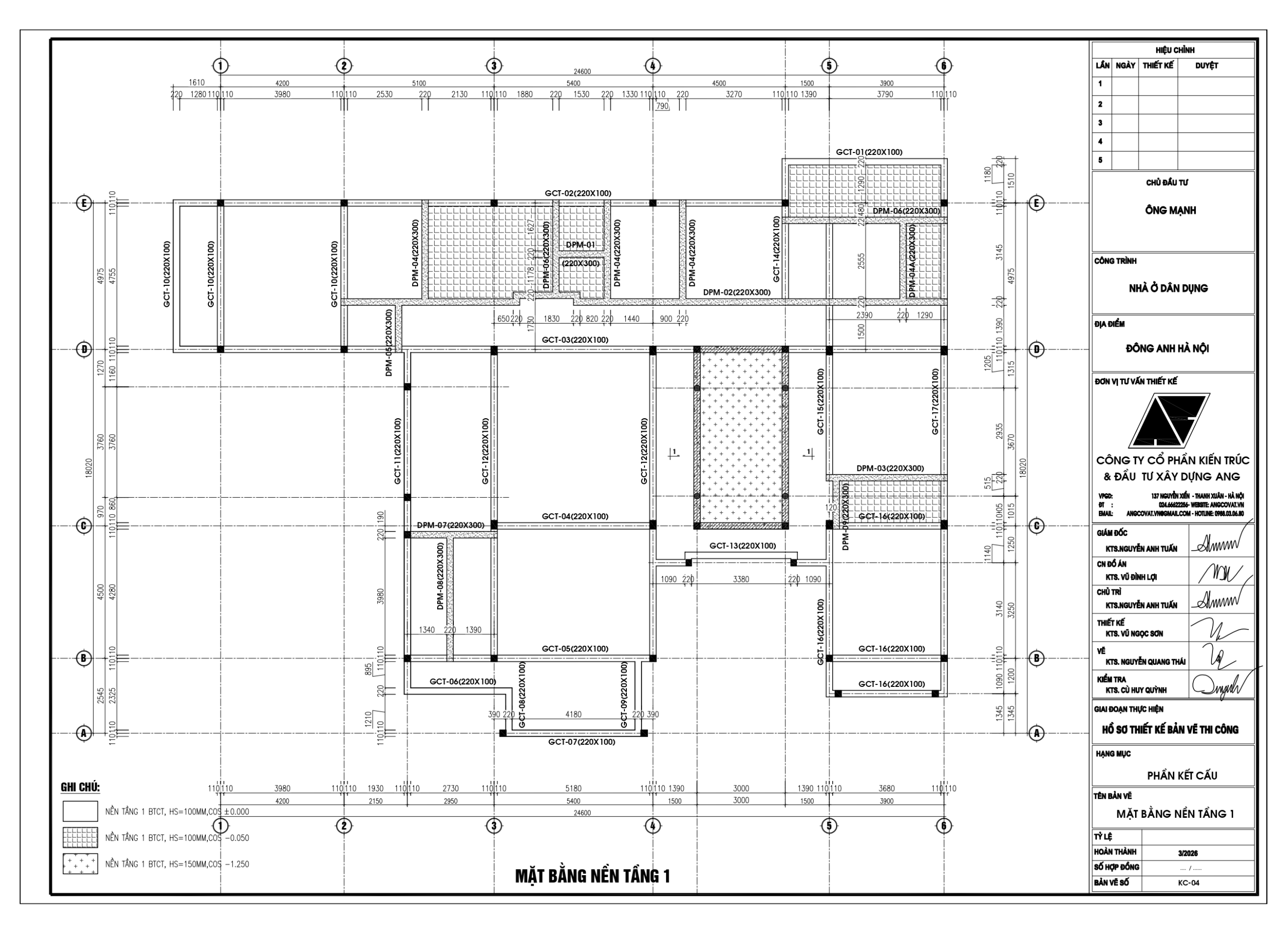 bản vẽ kết cấu móng băng nhà 1 tầng tại Đông Anh 
