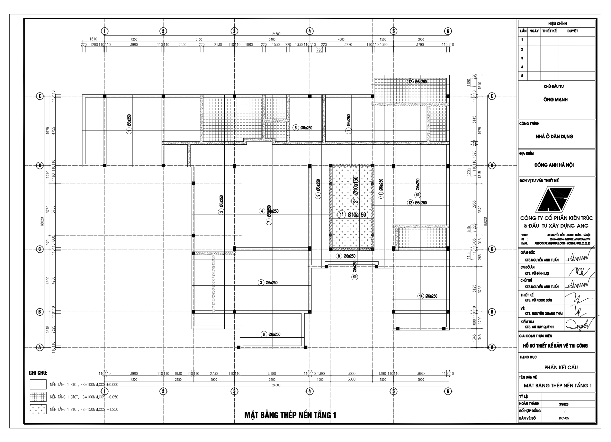 bản vẽ kết cấu móng băng nhà 1 tầng tại Đông Anh 