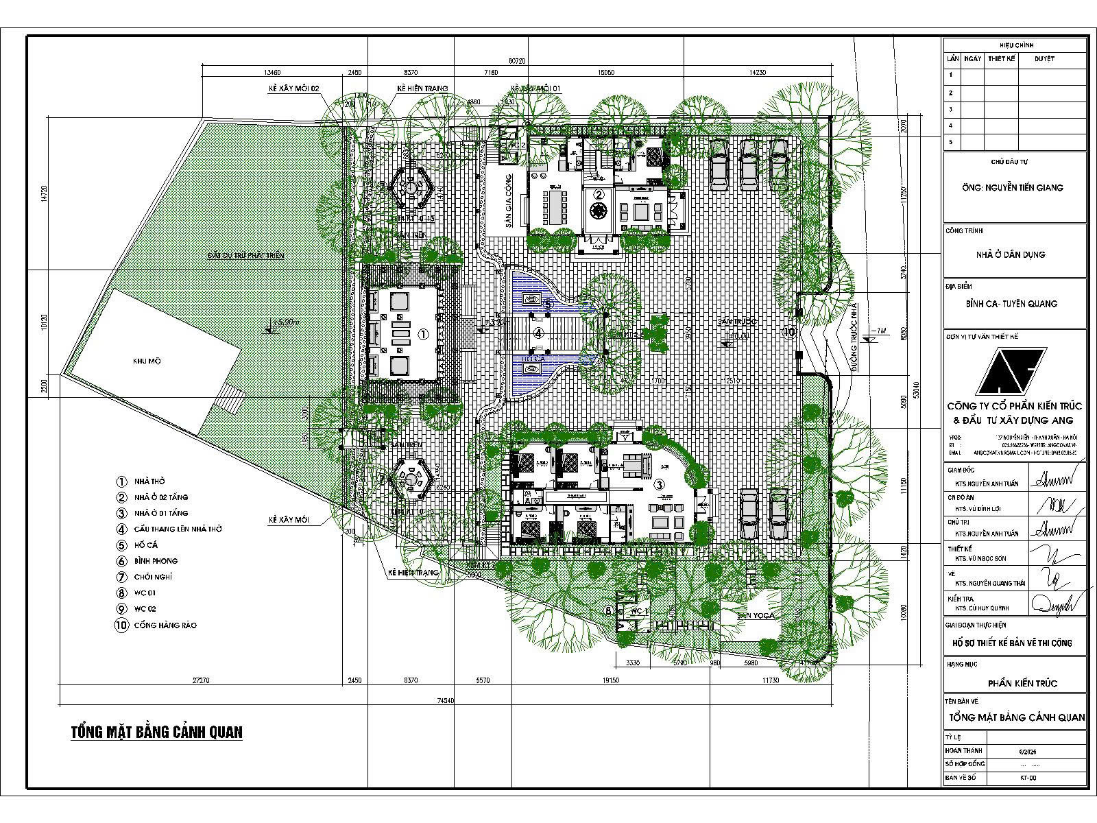 Tổng mặt bằng nhà 2 tầng xây trên đất 2000m2