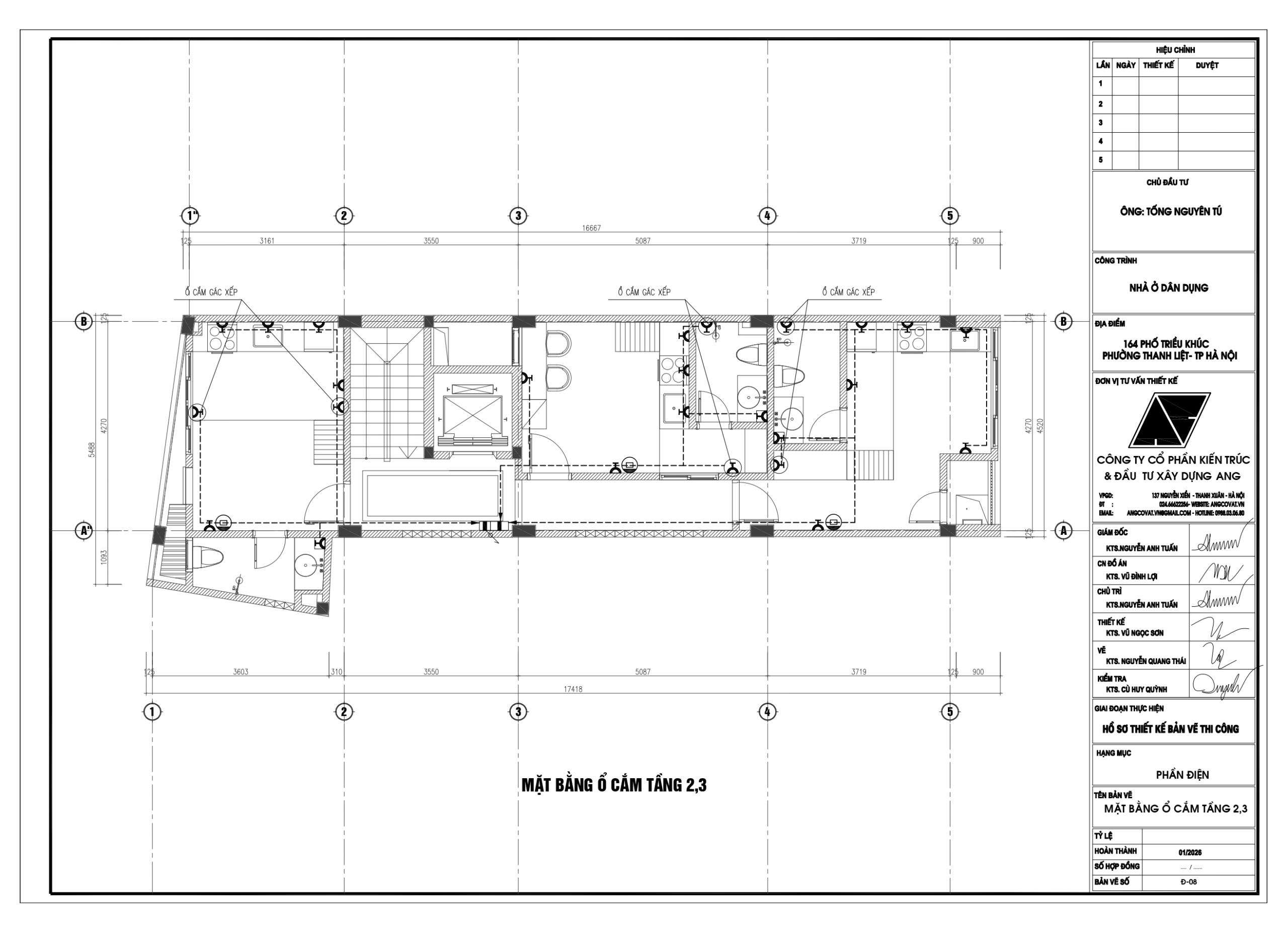 Bản vẽ điện nước nhà phố 5 tầng 1 tum kích thước 4.5x16m